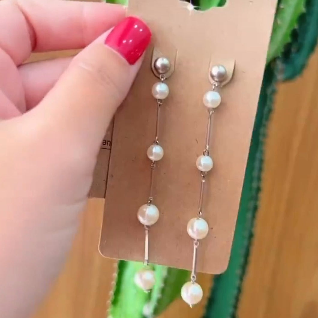 Earrings Pendant Pearls Chain