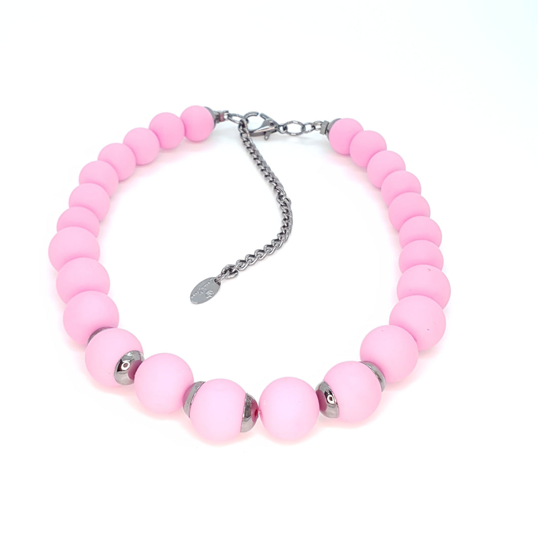 Necklace Rubber Contas Pink