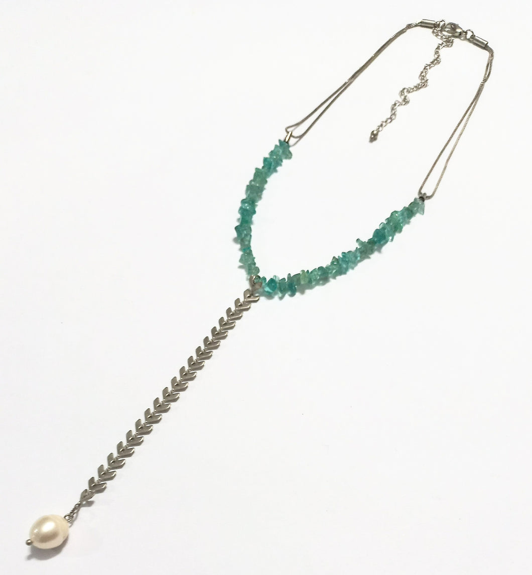 Necklace Blue Gem and Pearl