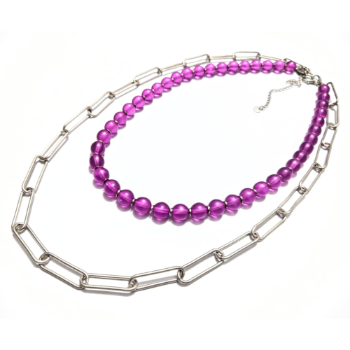 Necklace Duo Pink and Silver